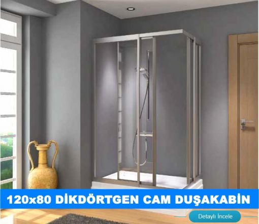 dikdörtgen köşe girişli cam duşakabin 120x80 