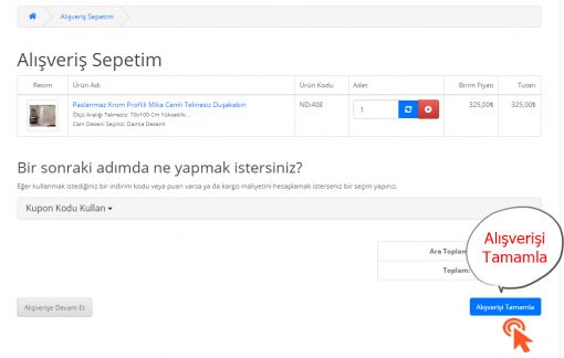Alışverişi Tamamla Sayfası Alışverişi Tamamla Sayfası