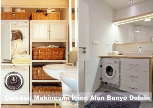 Çamaşır Makinesini İçine Alan Banyo Dolabı 