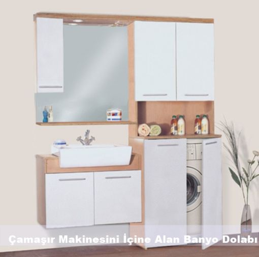 Çamaşır Makinesini İçine Alan Banyo Dolabı 