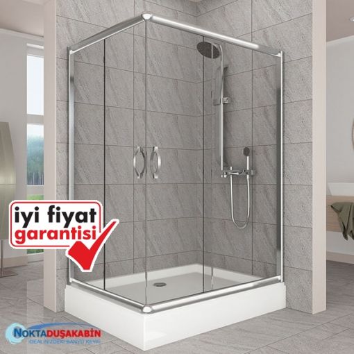 Dikdörtgen Köşe Girişli Duşakabin Dikdörtgen Köşe Girişli Duşakabin+ Akrilik Duşteknesi, Temperli Cam, 2 Sabit 2 Çalışır Panel