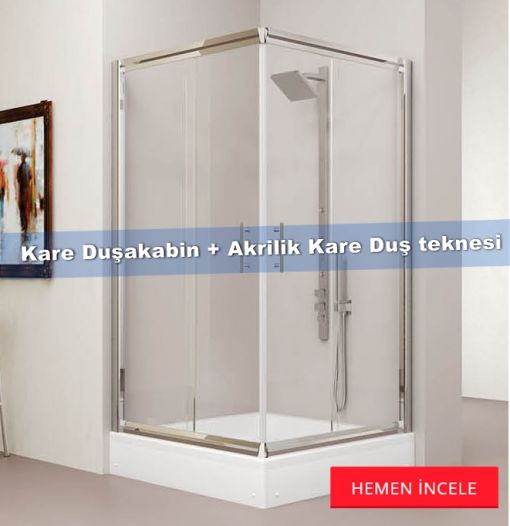 Kare Duşakabin + Akrilik Kare Duş teknesi. 5MM Temperli Cam, Parlak Krom profil