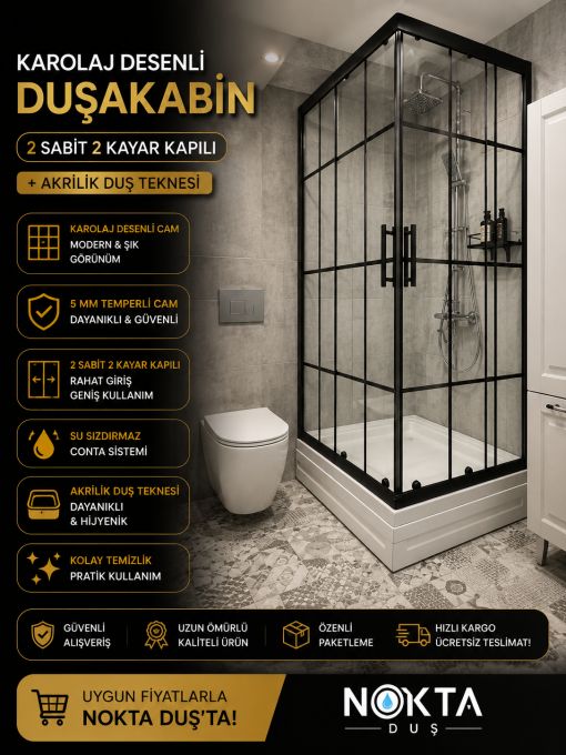 Karolaj Desen Köşe Duşakabin+Duşteknesi KD109 