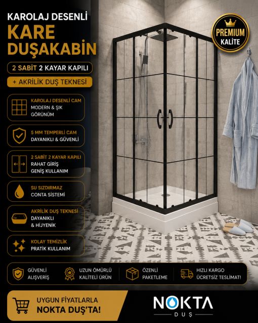 Karolaj Desenli Kare Duşakabin + Duş Teknesi 