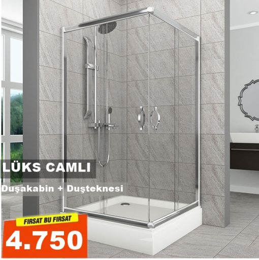 Kare Duşakabin + Akrilik Kare Duş teknesi