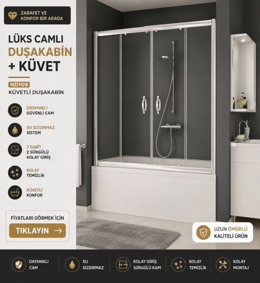 Lüks Camlı Duşakabin+Küvet ND109 