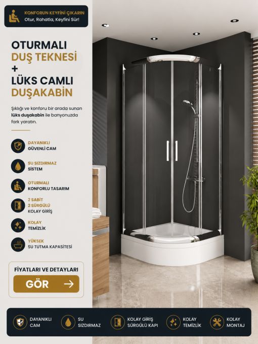 OTURMALI DUŞ TEKNESİ+LÜKS CAMLI DUŞAKABİN 