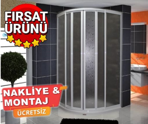 Teknesiz Mika Duşakabin ND407 2 Sabit Kanat ve 4 sürgülü kanat Pleksi camlı Kalın Beyaz Profilli Duşakabin