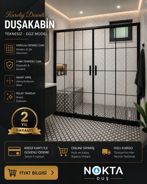 Siyah Karolaj Teknesiz Düz Duşakabin 