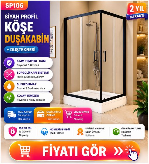 Siyah Profil Köşe Duşakabin+Duşteknesi SP106 Siyah Profil Köşe Duşakabin+Duşteknesi SP106