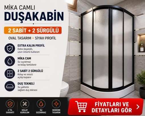 Siyah Profil Mika Camlı Oval Duşakabin Siyah Profil Mika Camlı Oval Duşakabin