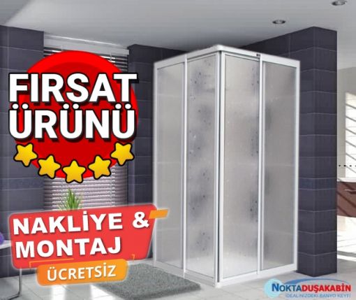 Teknesiz Mika Duşakabin ND 404 Kare, Köşe Girişli Mika Cam,2 Sabit 2 Sürgülü Panel Duşakabin