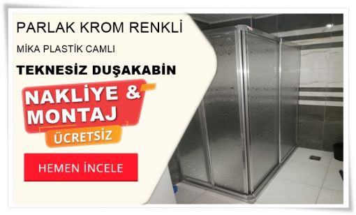 Parlak Krom Renkli Teknesiz Mika Duşakabin